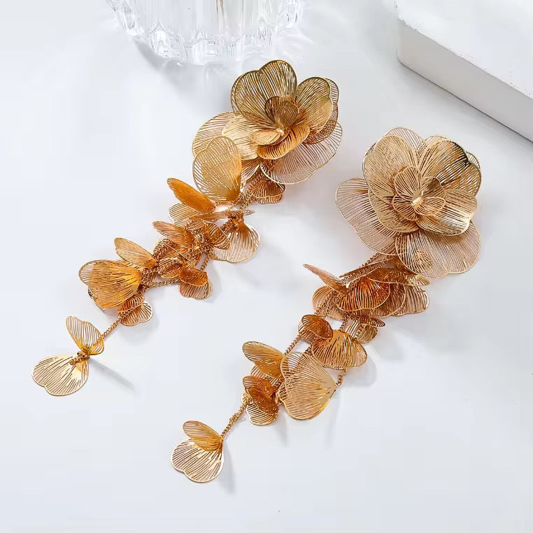 Gold Flower Drop Earring