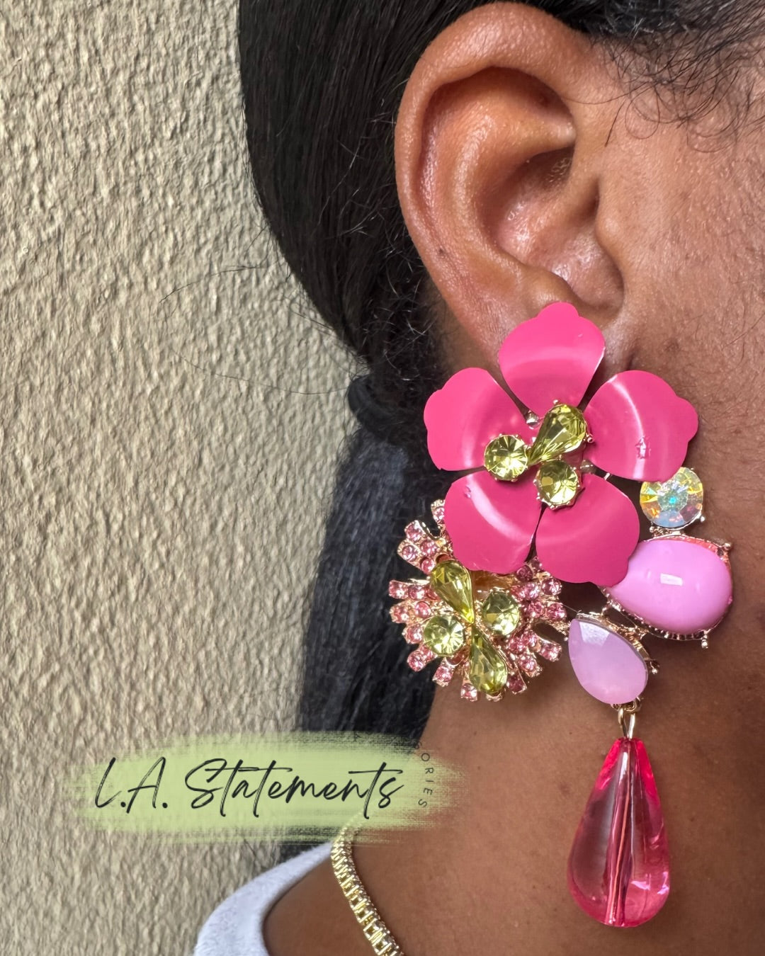 Flower Drop Earring - Pink