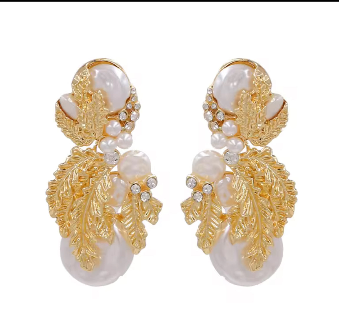 Gold and White Pearl Earrings