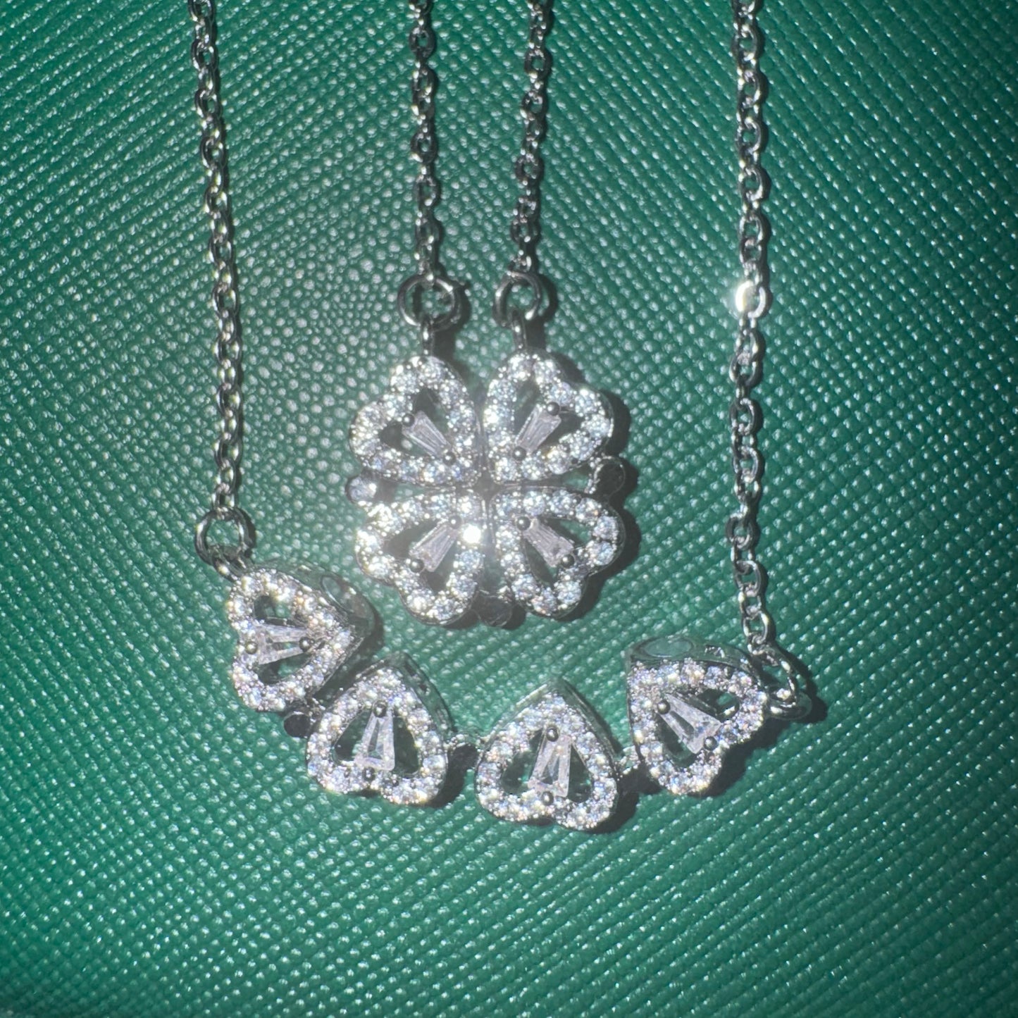 Silver Clover Hearts Necklace