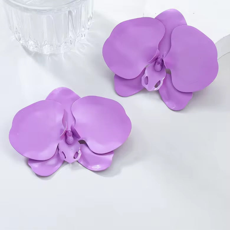 Orchid Flower Earrings White