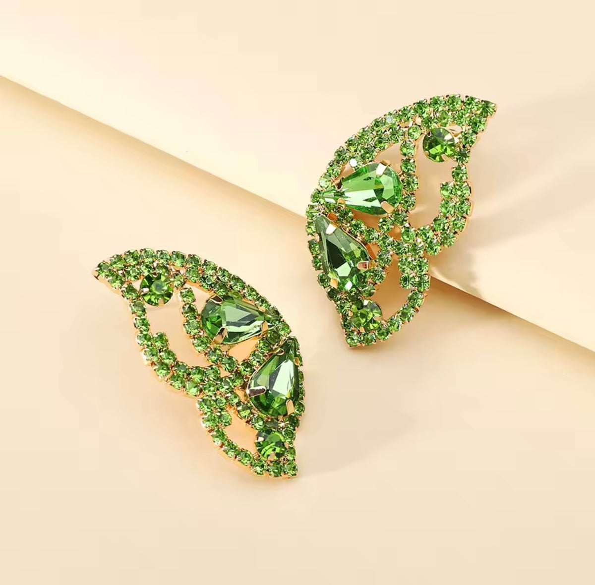 Green Rhinestone Butterly Earrings