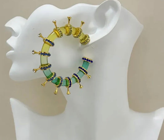 Exaggerated Rhinestone Acrylic Multicolor Hoops