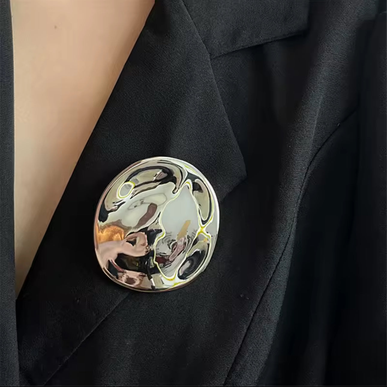 Silver Button Brooch Pin