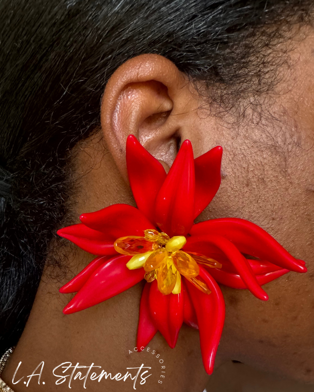 Statement Flower Earring - RED