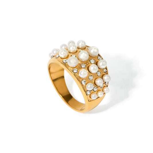 Pearl Finger Ring Stainless Steel
