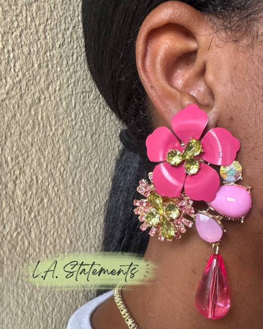Flower Drop Earring - Pink