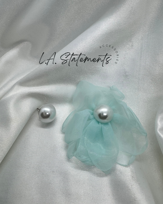 Blue Chiffon Pearl Earring