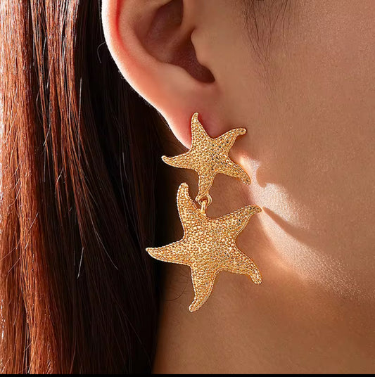 Double Starfish Drop Earrings