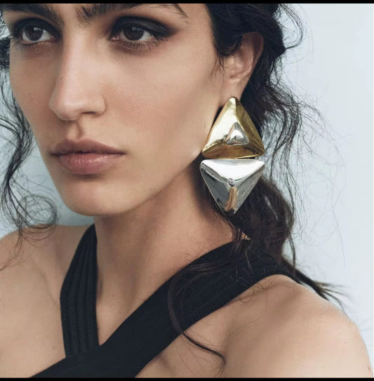 Two Toned Double Triangle Drop Earring