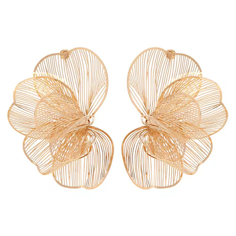 Gold Hollow Flower Earring