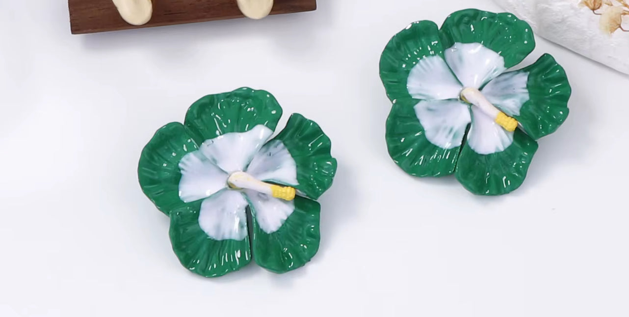 Green Metal Hibiscus Flower