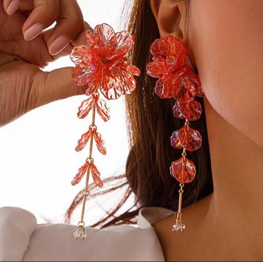 Red flower acrylic drop earring