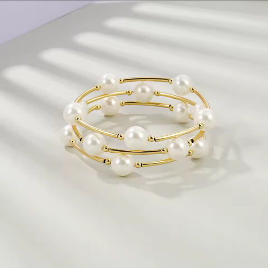 Gold Pearl Bead Bangle set