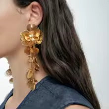 Gold Flower Drop Earring