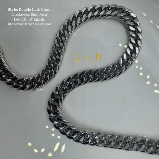 8mm Miami Curb Chain - Silver