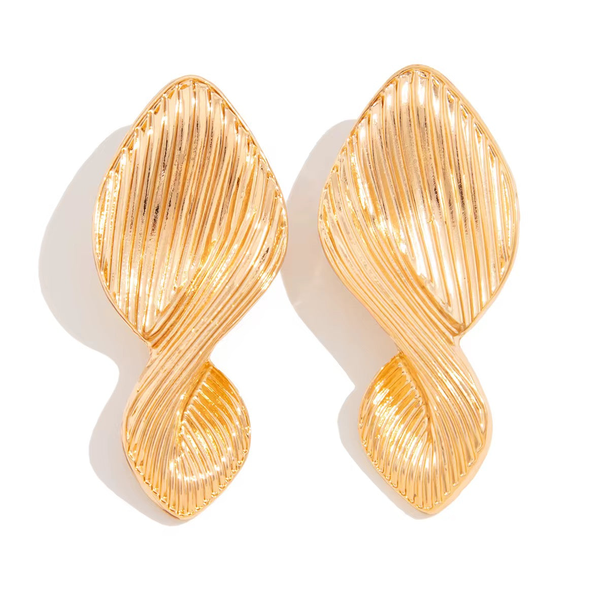 Gold Exaggerated Twist Metal Earrings