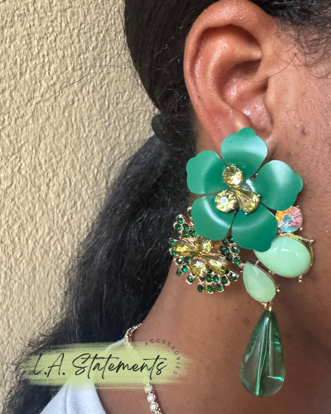 Flower Drop Earring - Green