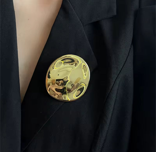 Gold Button Brooch Pin