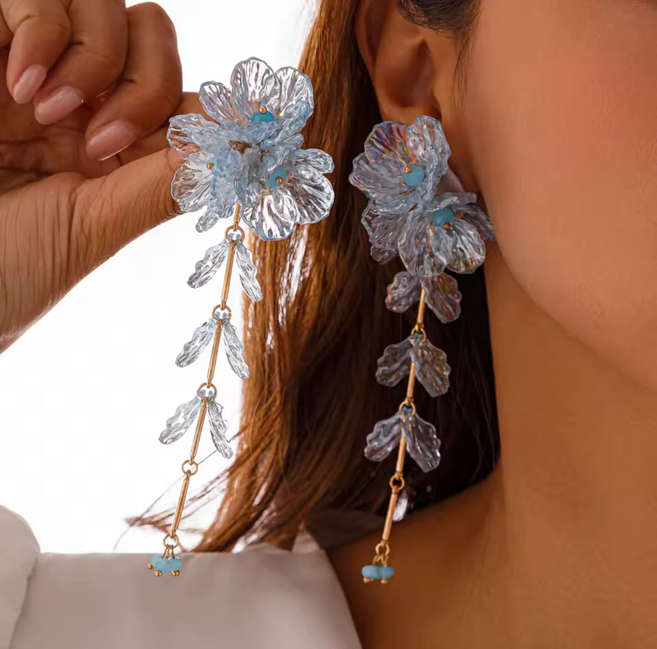 Blue flower acrylic drop earring
