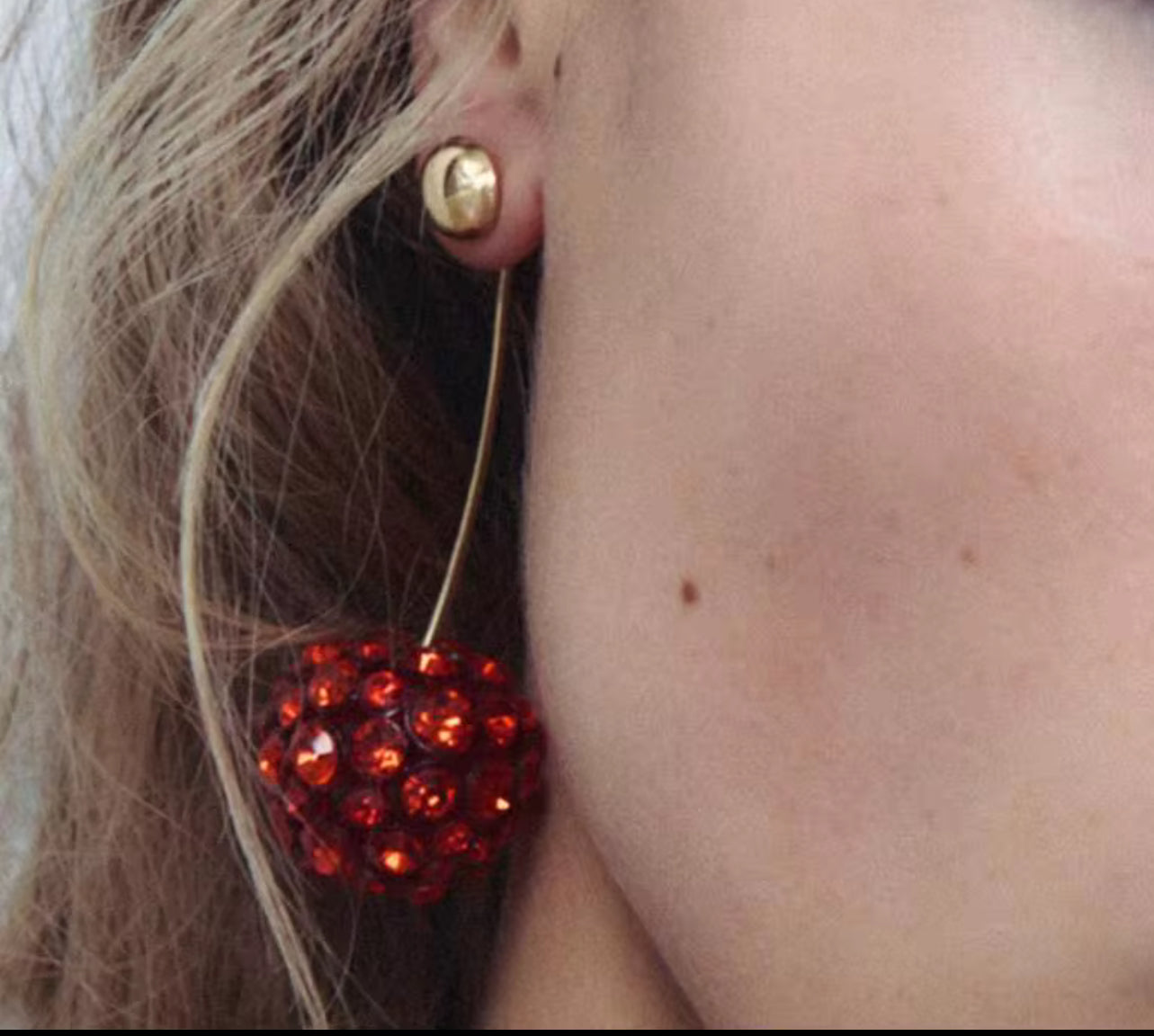 Rhinestone Cherry Knob Drop Earring
