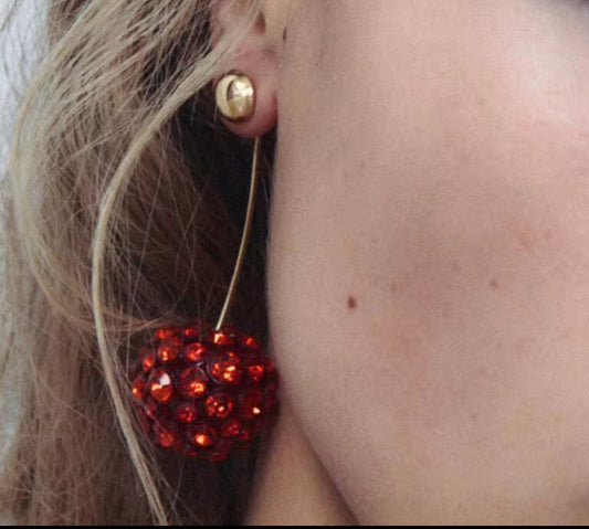 Rhinestone Cherry Knob Drop Earring
