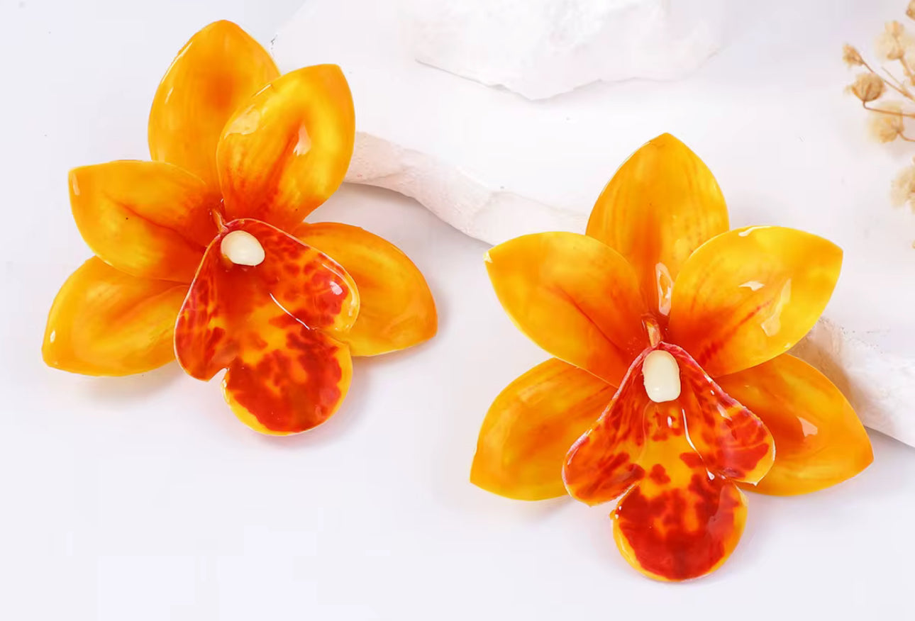 Orange Flower Earrings