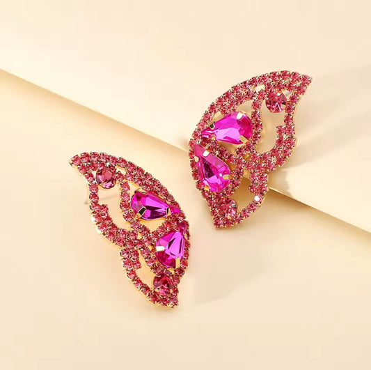 Pink Rhinestone Butterly Earrings