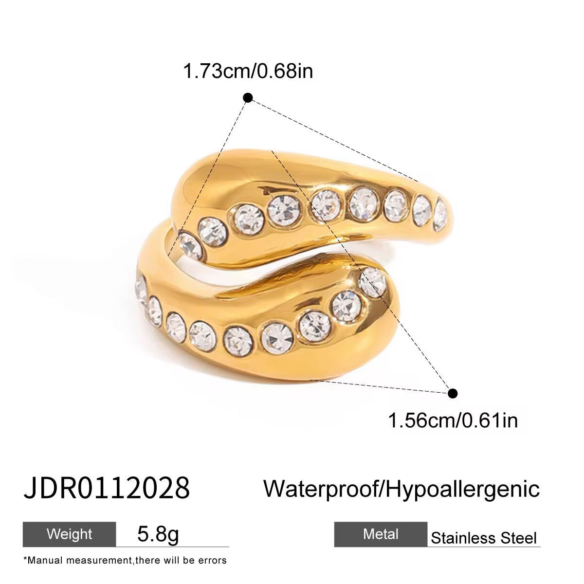 Zirconia Teardrop Stainless Steel Ring
